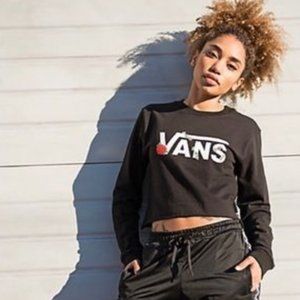 black cropped long sleeve with roses, size medium, brand: vans